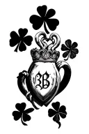 Claddagh with clover and initials BB tattoo design idea