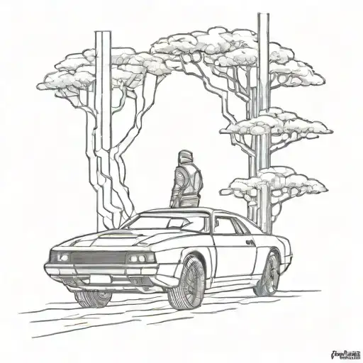 blade runner 2049 tree and car tattoo design idea