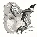 Antarctica map and penguins tattoo design idea