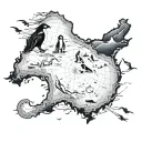 Antarctica map and penguins tattoo design idea