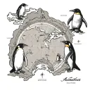 Antarctica map and penguins tattoo design idea
