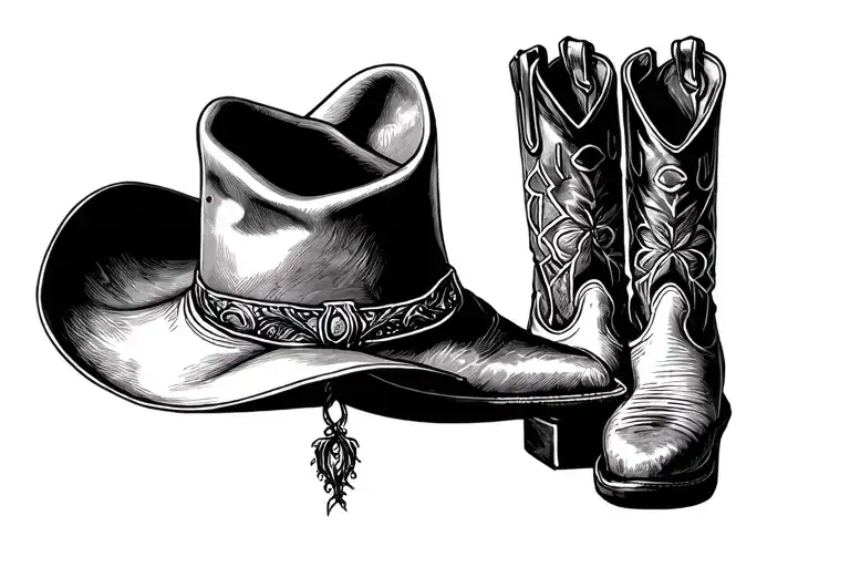 cowboy hat hanging on cowboy boots tattoo design idea