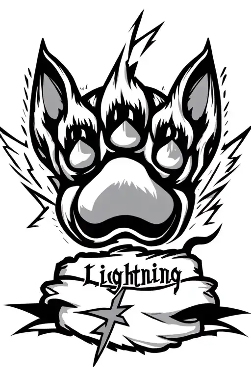 "Lightning " cat paw with lightning cross and banner tattoo design idea