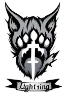 "Lightning " cat paw with lightning cross and banner tattoo design idea