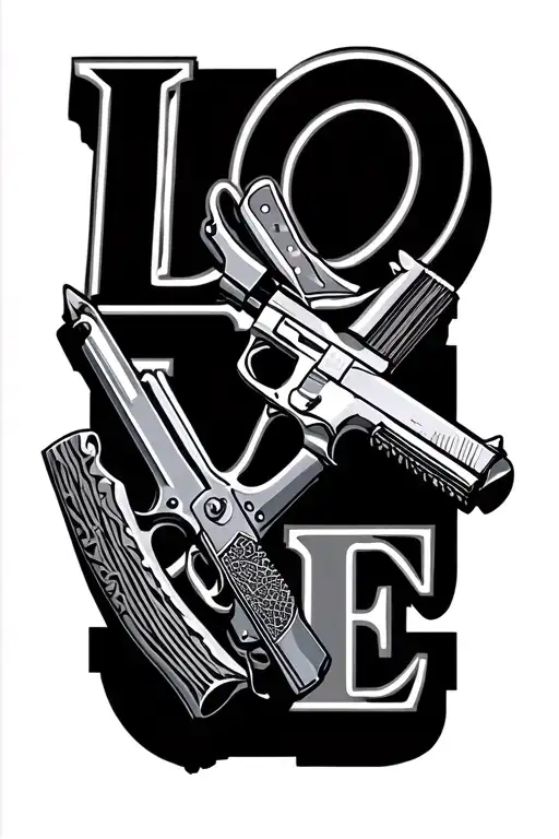 word love with weapons like guns tattoo design idea