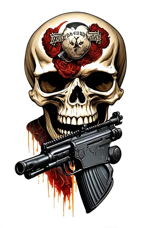 skull and m16 rifle morphing tattoo design idea