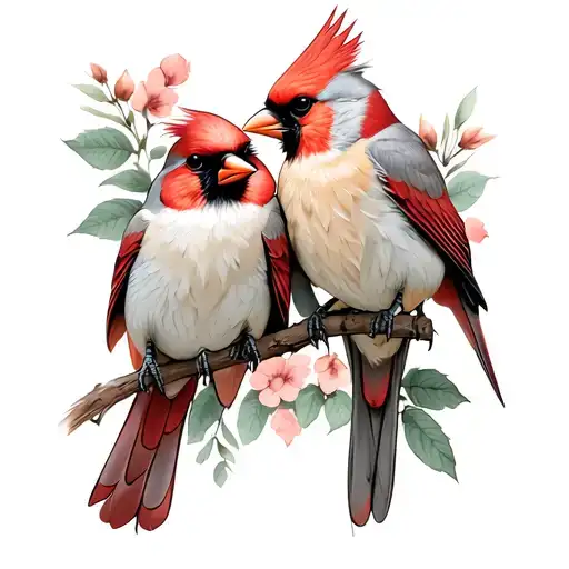2 cardinal birds sitting together tattoo design idea