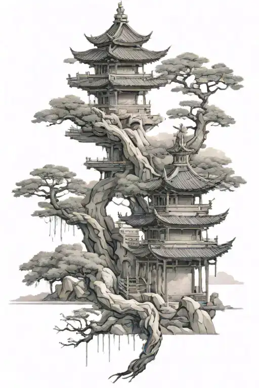 Chinese style spine realistic very thin tattoo design idea