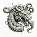 dragon coiled in shape of an O wrapped around a lion head and smiley face  tattoo design idea