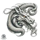 dragon coiled in shape of an O wrapped around a lion head and smiley face  tattoo design idea