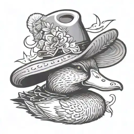 duck wearing cowboy hat tattoo design idea