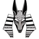 realistic forward facing Anubis head decorative lines within face white out eyes  tattoo design idea