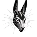 realistic forward facing Anubis head decorative lines within face white out eyes  tattoo design idea