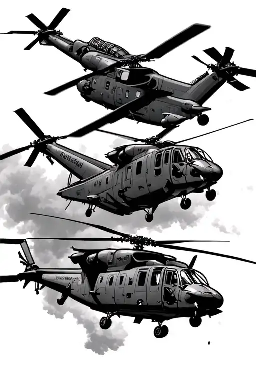Blackhawk helicopter and Apache helicopter flying tattoo design idea