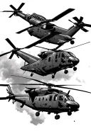 Blackhawk helicopter and Apache helicopter flying tattoo design idea