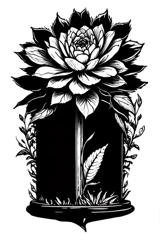 A blackwork tattoo of a blooming succulent plant with a hidden Doctor Who reference tattoo design idea