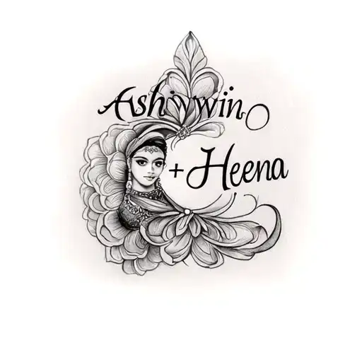 combination of two names Ashwin+Heena tattoo design idea