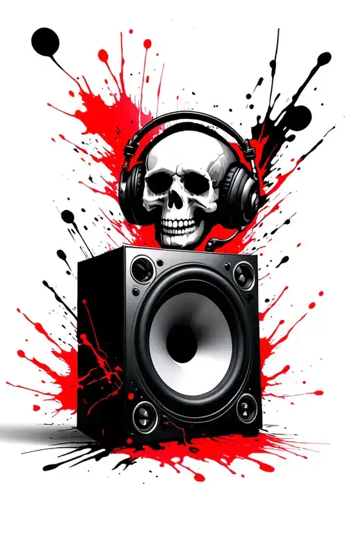 Subwoofer with Soundwaves, Skull wearing headphones tattoo design idea