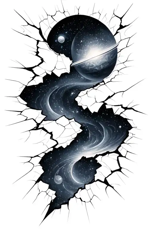 a rift in space in the form of cracks inside which other universes exist tattoo design idea