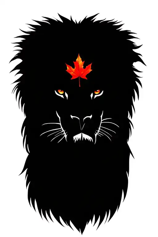 lion head with maple leaf  tattoo design idea