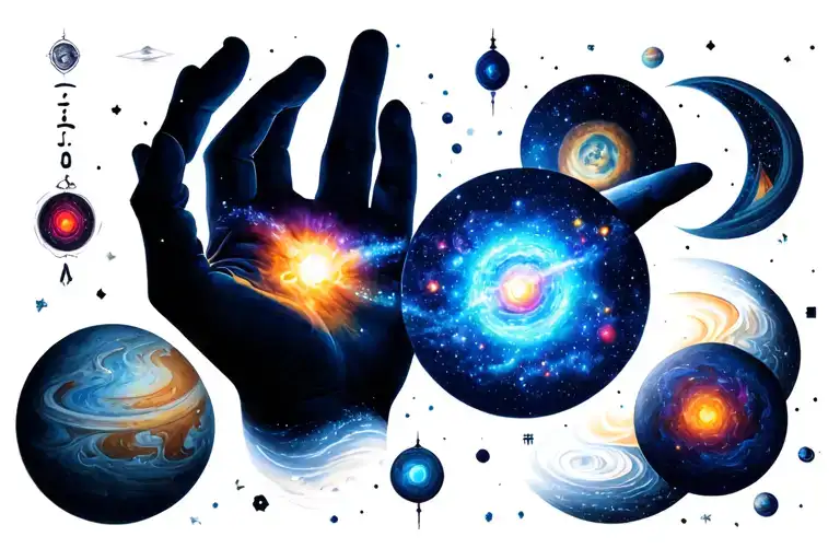 Chakra Planets Galaxy Universe HandOfGod tattoo design idea