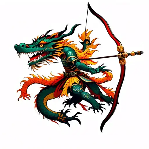 Japanese dragon, a valkayrie armored warrior firing a bow and arrow made of  tattoo design idea