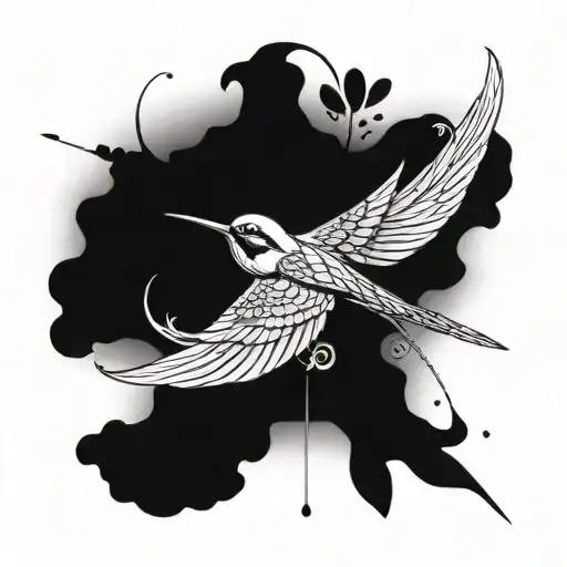 swallow chasing a dragonfly flying tattoo design idea
