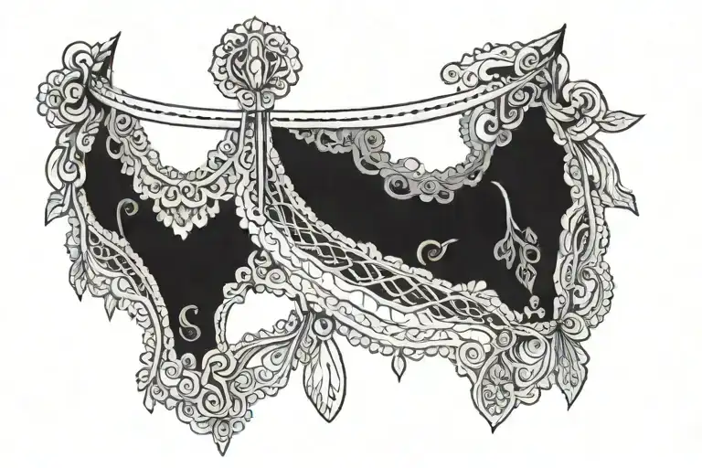 garter belt with lace pattern and stuff hanging from it tattoo design idea