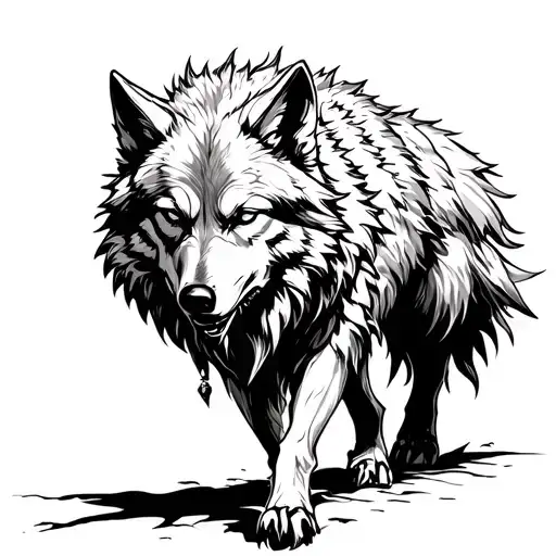 fenrir viking norse wolf walking foward tattoo design idea