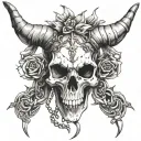 Make kiko goat skull tattoo with thick chains wrapped around it for an upper back tattoo. Use smoke and shading for the  tattoo design idea