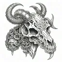Make kiko goat skull tattoo with thick chains wrapped around it for an upper back tattoo. Use smoke and shading for the  tattoo design idea