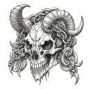 Make kiko goat skull tattoo with thick chains wrapped around it for an upper back tattoo. Use smoke and shading for the  tattoo design idea
