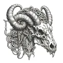 Make kiko goat skull tattoo with thick chains wrapped around it for an upper back tattoo. Use smoke and shading for the  tattoo design idea