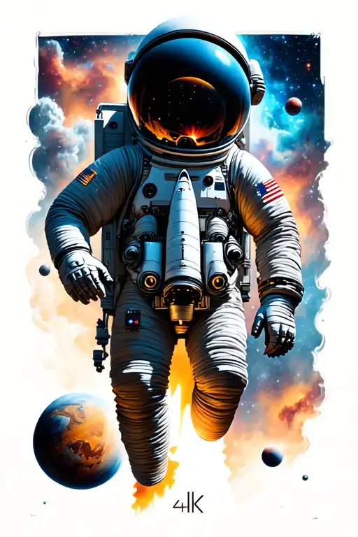 outer space planets stars and nebulas space shuttle launching astronaut floating tattoo design idea
