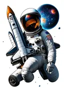 outer space planets stars and nebulas space shuttle launching astronaut floating tattoo design idea