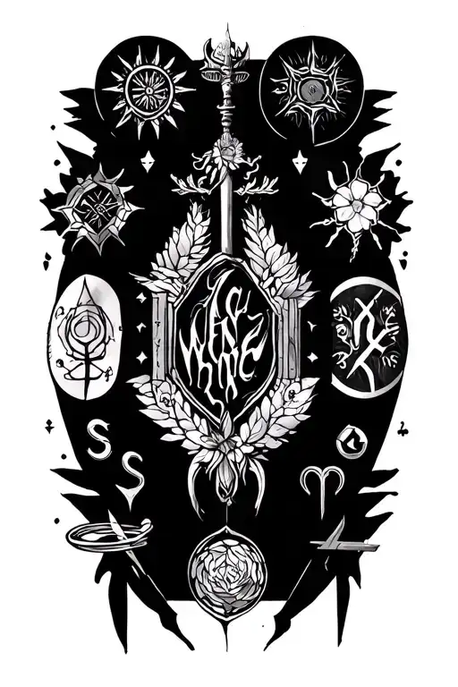 Stoicism symbols and quotes tattoo design idea