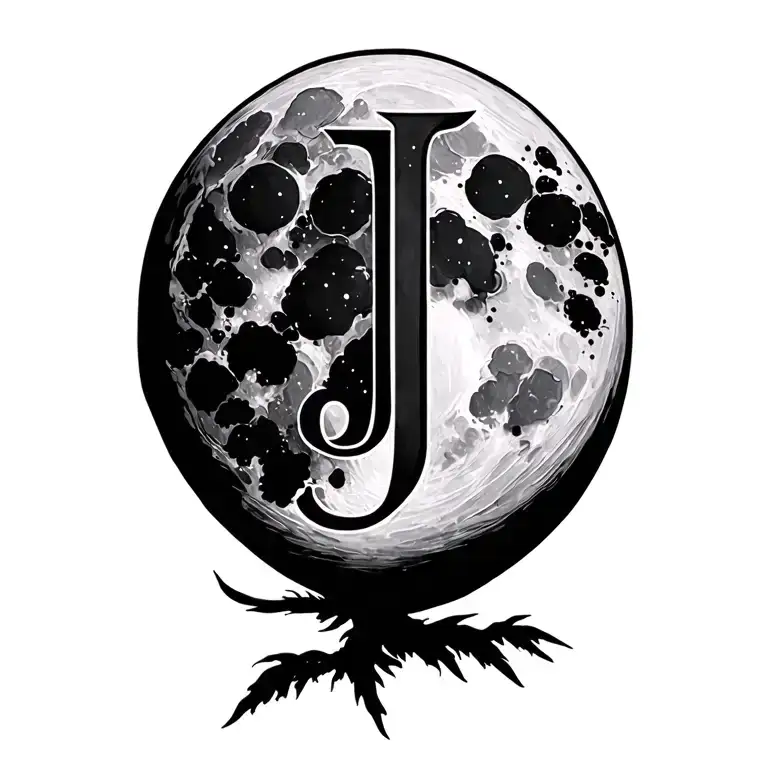moon with initial j tattoo design idea
