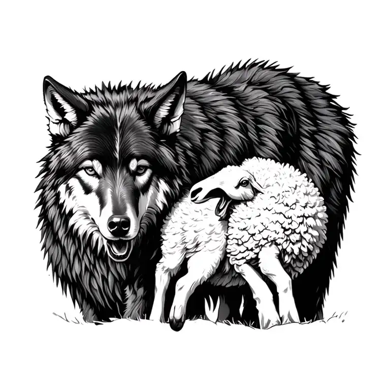 Wolf eating a  Black Sheep tattoo design idea