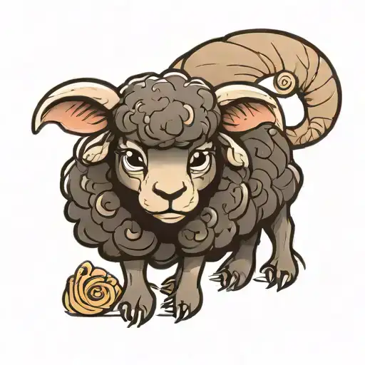 cute black sheep cartoon tattoo design idea