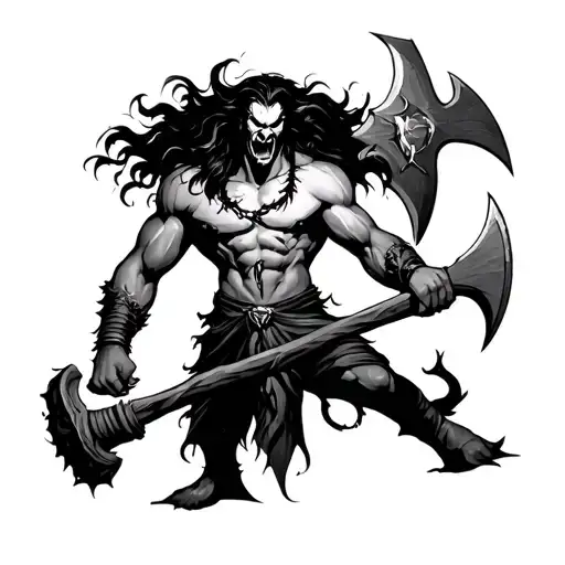angry lord parshuram with axe inspired by venom tattoo design idea