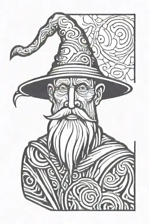 woodcut wizard tattoo design idea