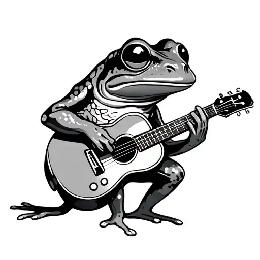 Cute frog playing a guitar tattoo design idea