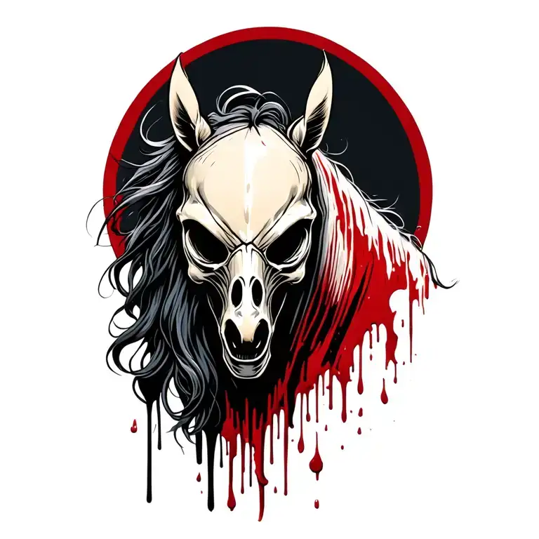 Alien Horse with Skull and blood flowing tattoo design idea