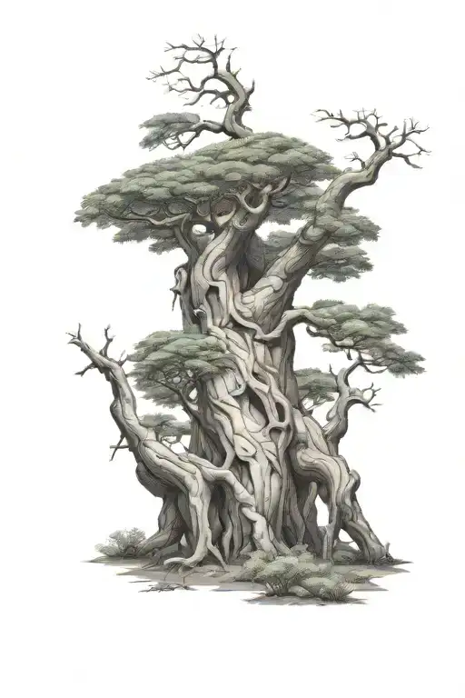 Twisted shape baobab tree tattoo design idea
