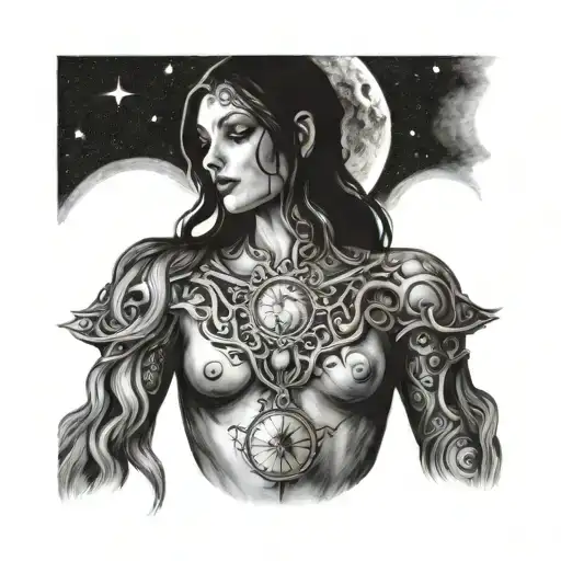 goddess nyx night moon tattoo design idea