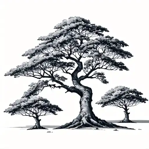 minimalist small linework ceiba tree tattoo design idea