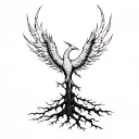 Phoenix rising from tree ashes tattoo design idea