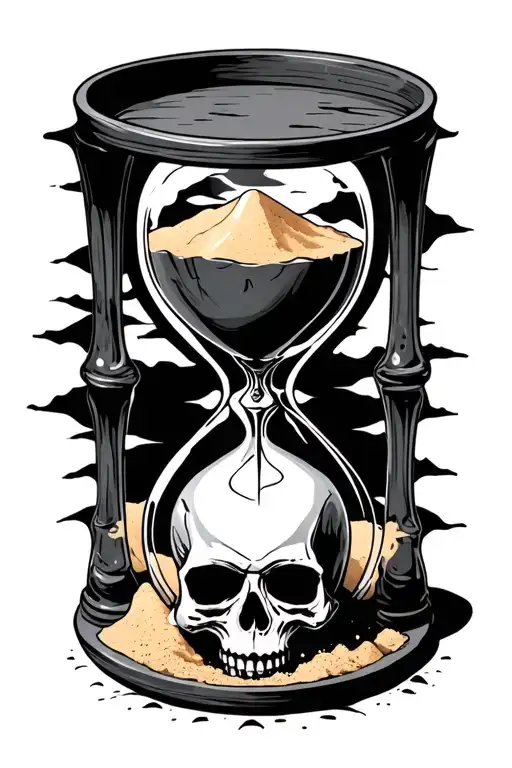 dark hour glass with sand and a skull under the base of it  tattoo design idea