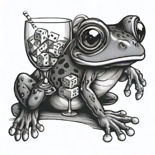 scotch glass, rummikub and frog sitting tattoo design idea