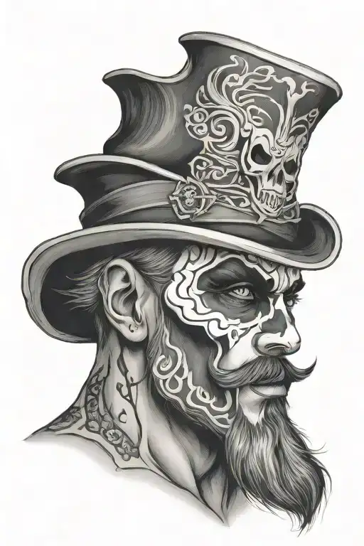 beared man with a face painted like a skull tattoo design idea